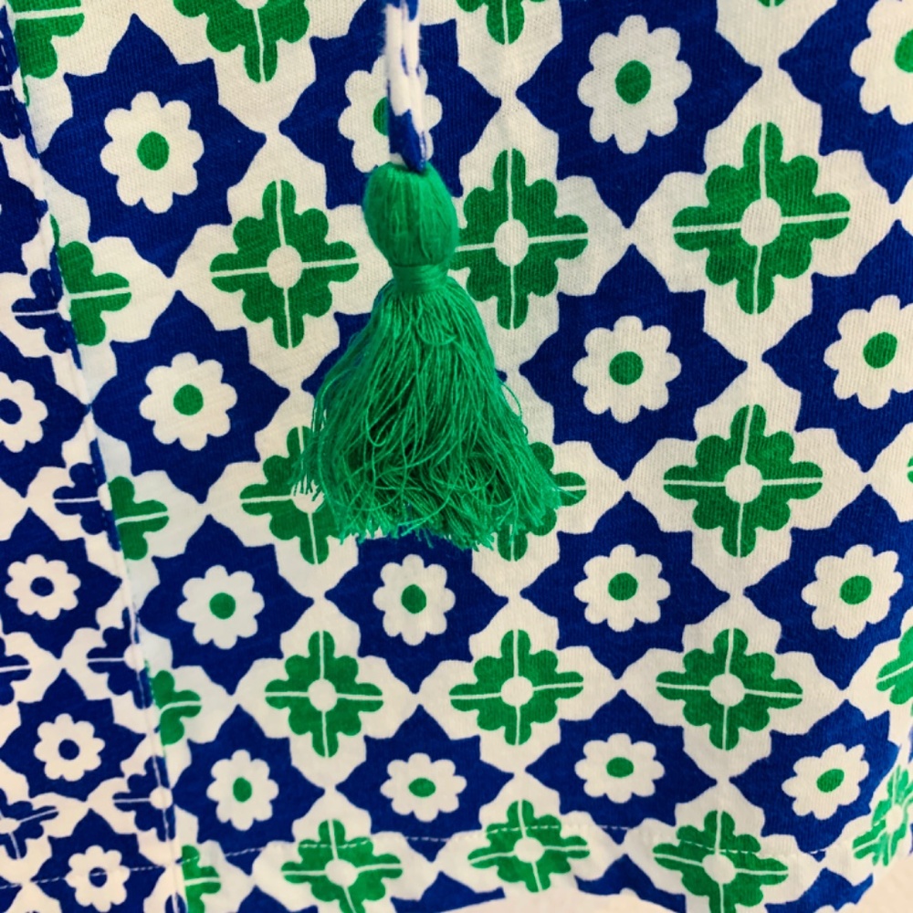 Boden Geometric Top US 12 Blue Green Tassel Tie Long Sleeve Preppy Casual Cotton - Picture 7 of 14